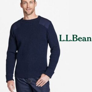 L.L.Bean 100% Merino Lambswool Commando Sweater In Navy